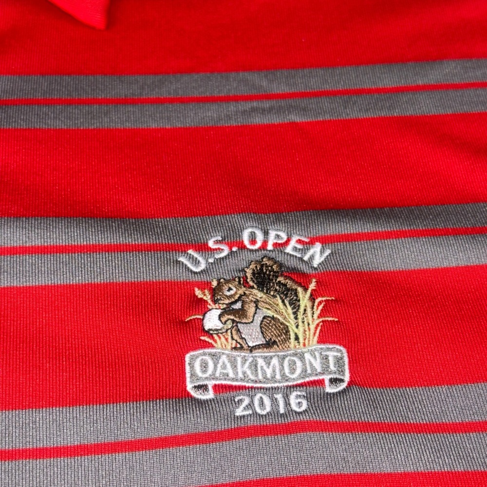 Under Armour U.S. Open Oakmont 2016 Golf Polo Shirt Mens Medium Red Striped - Picture 3 of 15